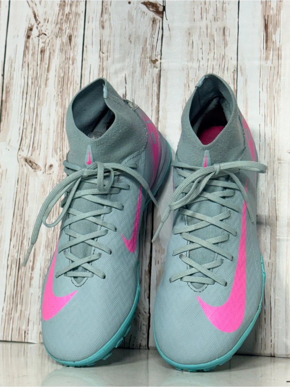 Nike Kids Gray & Pink Turf Soccer Sneakers